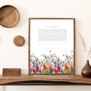 Floral & Bee Watercolor Ketubah | Modern Custom Print Wedding Certificate | Reform, Secular, Interfaith, LGBTQ+