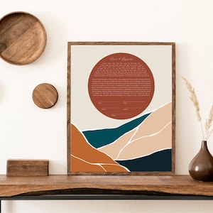 Bunte Sonne & Berg Ketubah | Moderne Hochzeitsurkunde | Religion, Weltlich, Interreligiös, LGBTQ+
