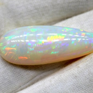 38.20 Carats Natural Ethiopian Opal, 46x17 MM Pear Shape, Big Size White Base Opal, Earth Mined Stones, Blazing Fire. Loose Gemstone.