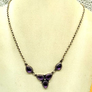 Purple Amethyst And Silver Necklace. Sterling silver 925 handmade Necklace. Handmade Jewelry. Unique Vintage Style Necklace