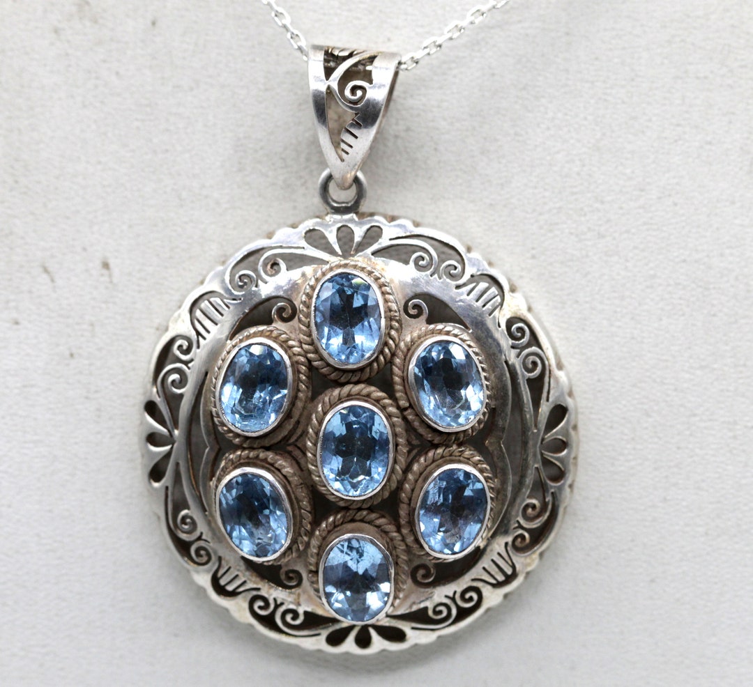 Sky Blue Topaz and Sliver Pendant. Sterling Silver 925 Handmade Pendant ...
