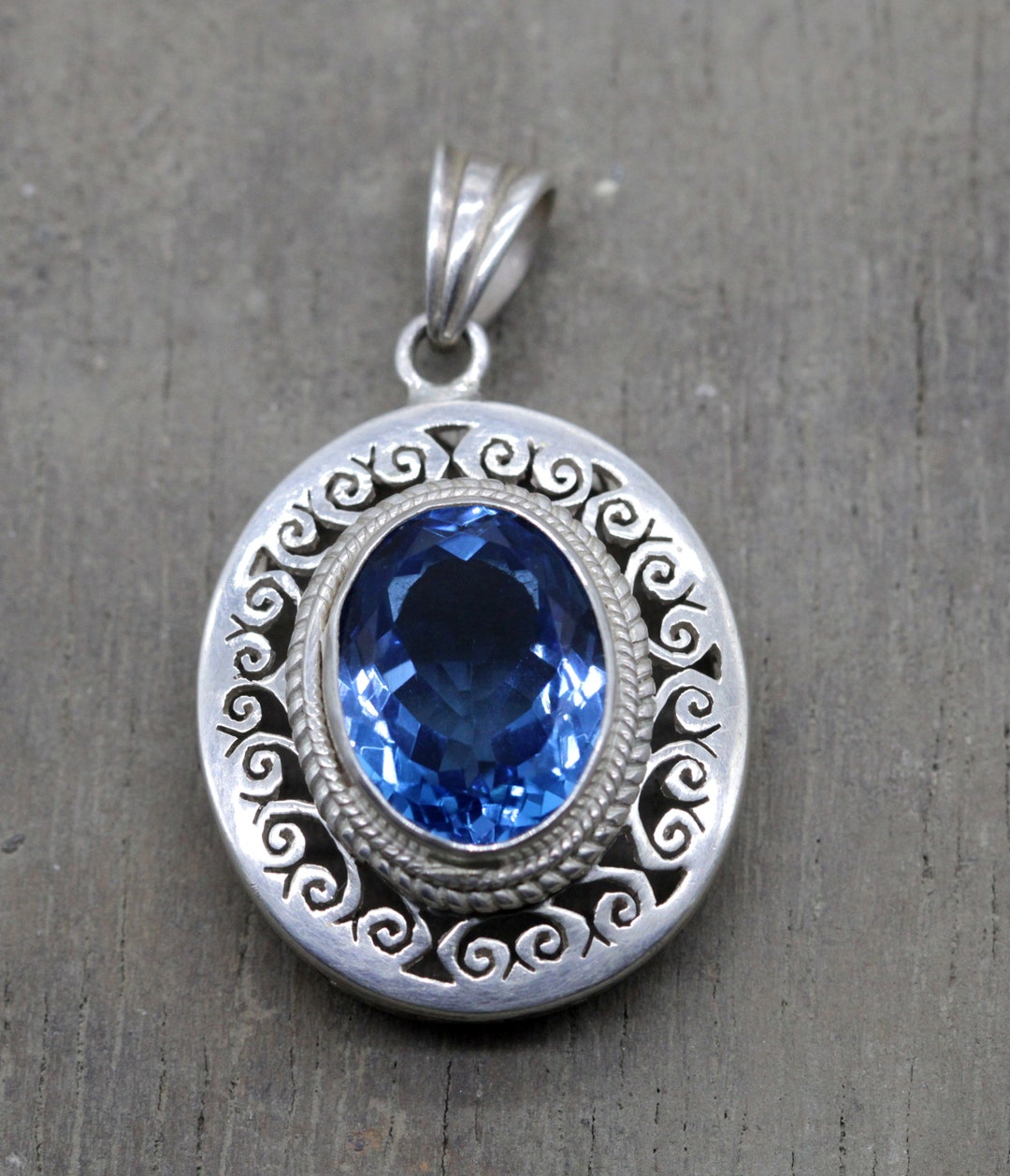 Swiss Blue Topaz and Silver Pendant. Sterling Silver 925 Handmade ...