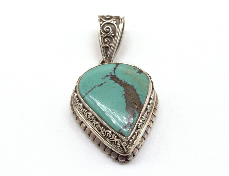 Natural Turquoise And Silver pendant. Sterling shops silver 925 handmade Pendant. Handmade Jewelry. Unique Vintage Style Pendant