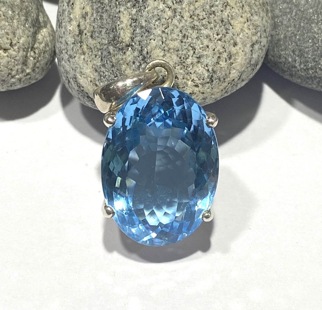 Sky Blue Topaz and Silver Pendant. Sterling Silver 925 Handmade Pendant ...