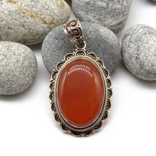 Red Onyx And Silver pendant. Sterling silver 925 handmade Pendant. shops Handmade Jewelry. Unique Vintage Style Pendant