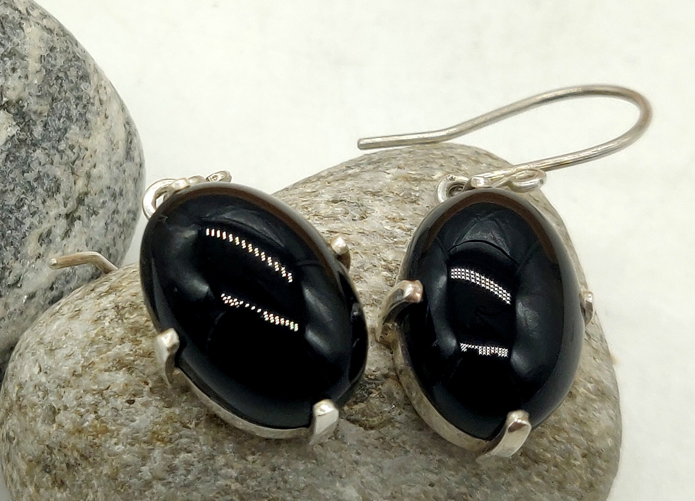 Orecchini A Goccia In Argento 925 Con Onice Nero - Design Vintage Gotico - Chiusura A Scatto - 3