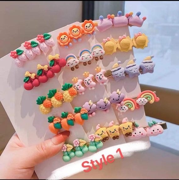 Cute Hair Clips For Girls, Colorful Non-slip Flower Rainbow Fruit