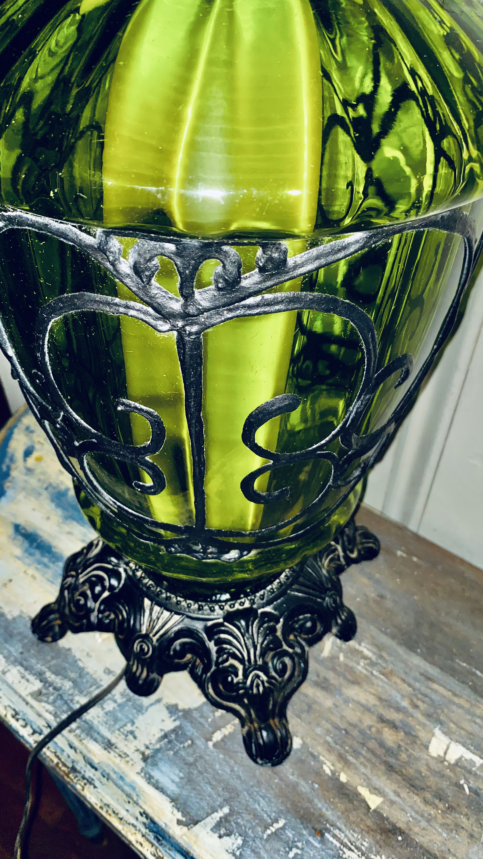 Set of Antique green glass Hollywood Regency Style table lamps Etsy