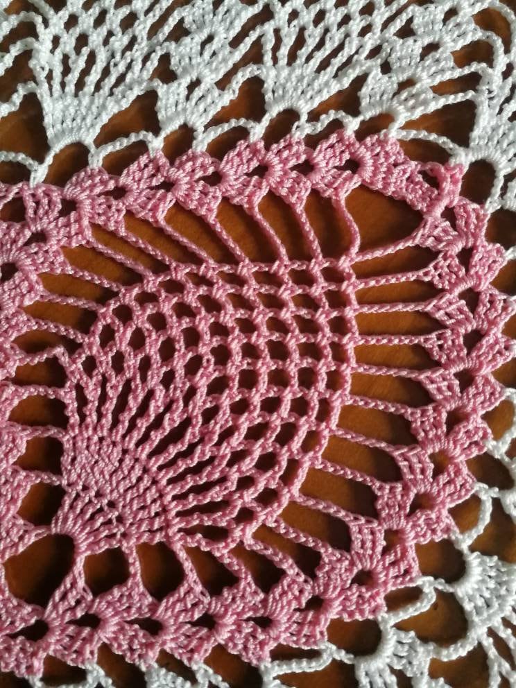 Pink and White Pineapple Handmade Large Oblong Doily/runner 30.5x14