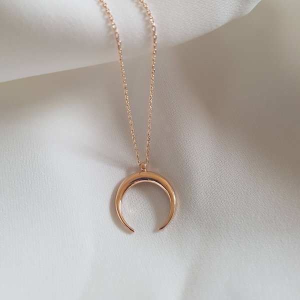 Crescent Moon Necklace, Horn Necklace, Dainty Necklace, Half Moon Necklace, Gold Horn Necklace, Upside Down Moon Necklace, Gift For Her