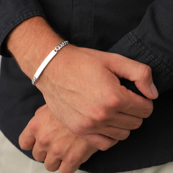 Silver ID Bracelet, Mens Bracelets, Silver Bracelets