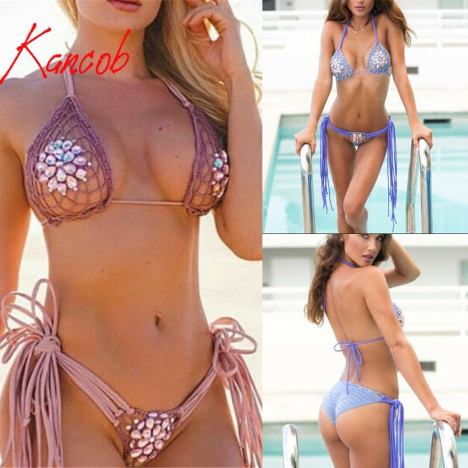 New Knitting Hollow Out a Bikini Sexy Women Bikini Set Etsy