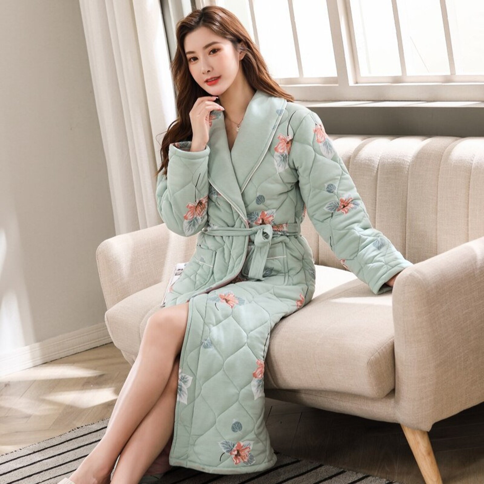 New Winter Robe Housecoat Long Sleeve Floral Cotton Etsy