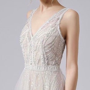 Sample Dress Available For Try On. Sparkling Wedding Dress, Fairy Wedding Gown, Slit Leg Boho Bridal Gown