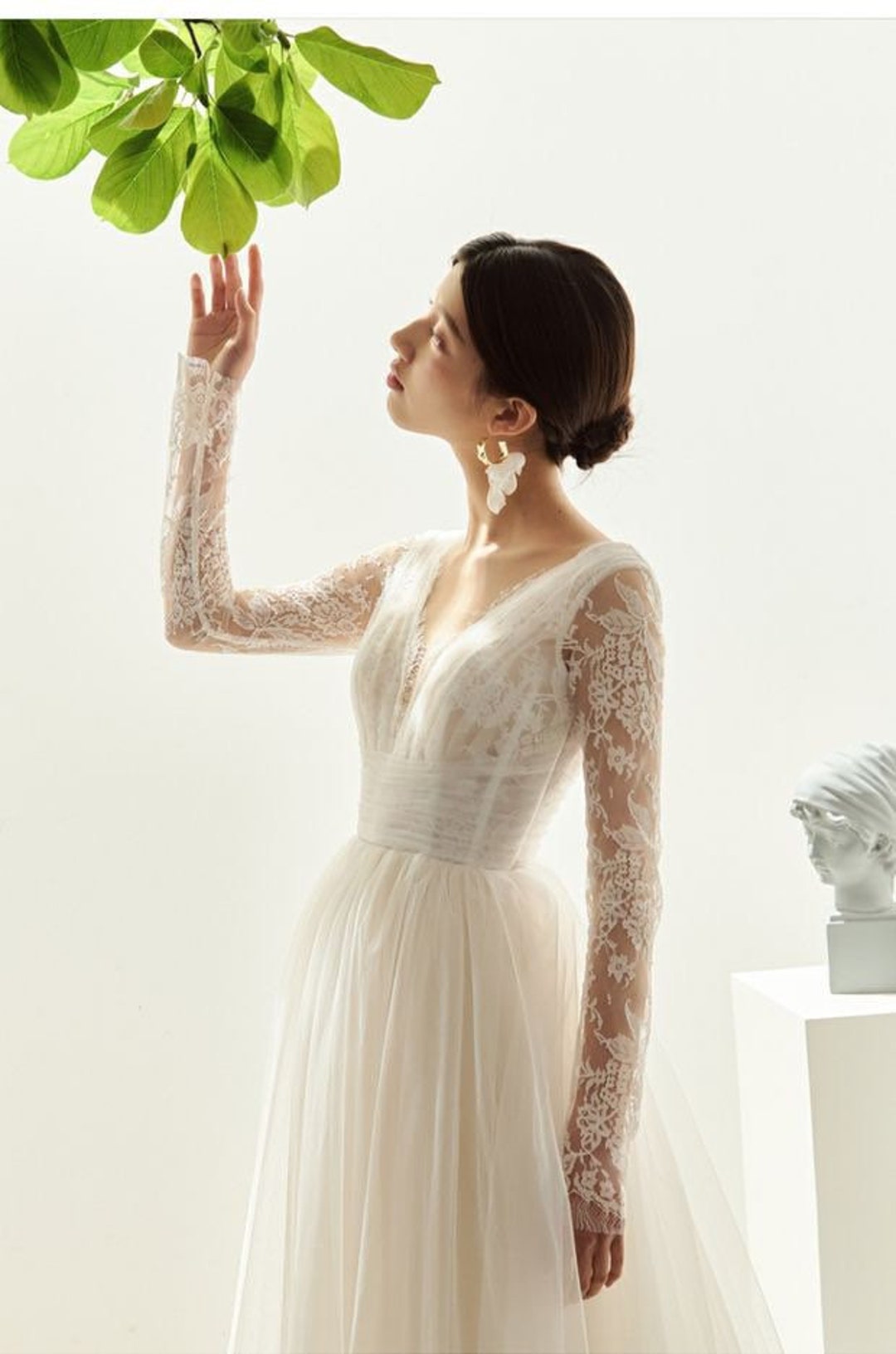 A Line Wedding Dress, Long Sleeve Simple Tulle Elegant Bridal Gown - Etsy