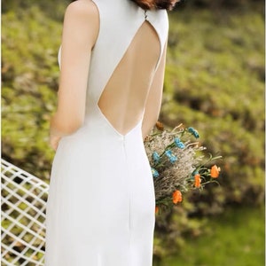 Customized Vintage Style Pure Crepe Satin Wedding Dress, Open Back, Mermaid Bridal Gown, Beach Wedding Gown