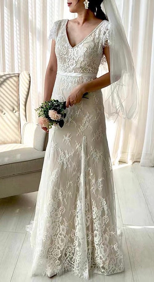 Preorder one of a kind vintage lace merged with new embroidered lace dress main image 0