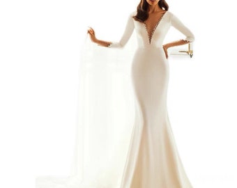 plain satin long sleeve wedding dress