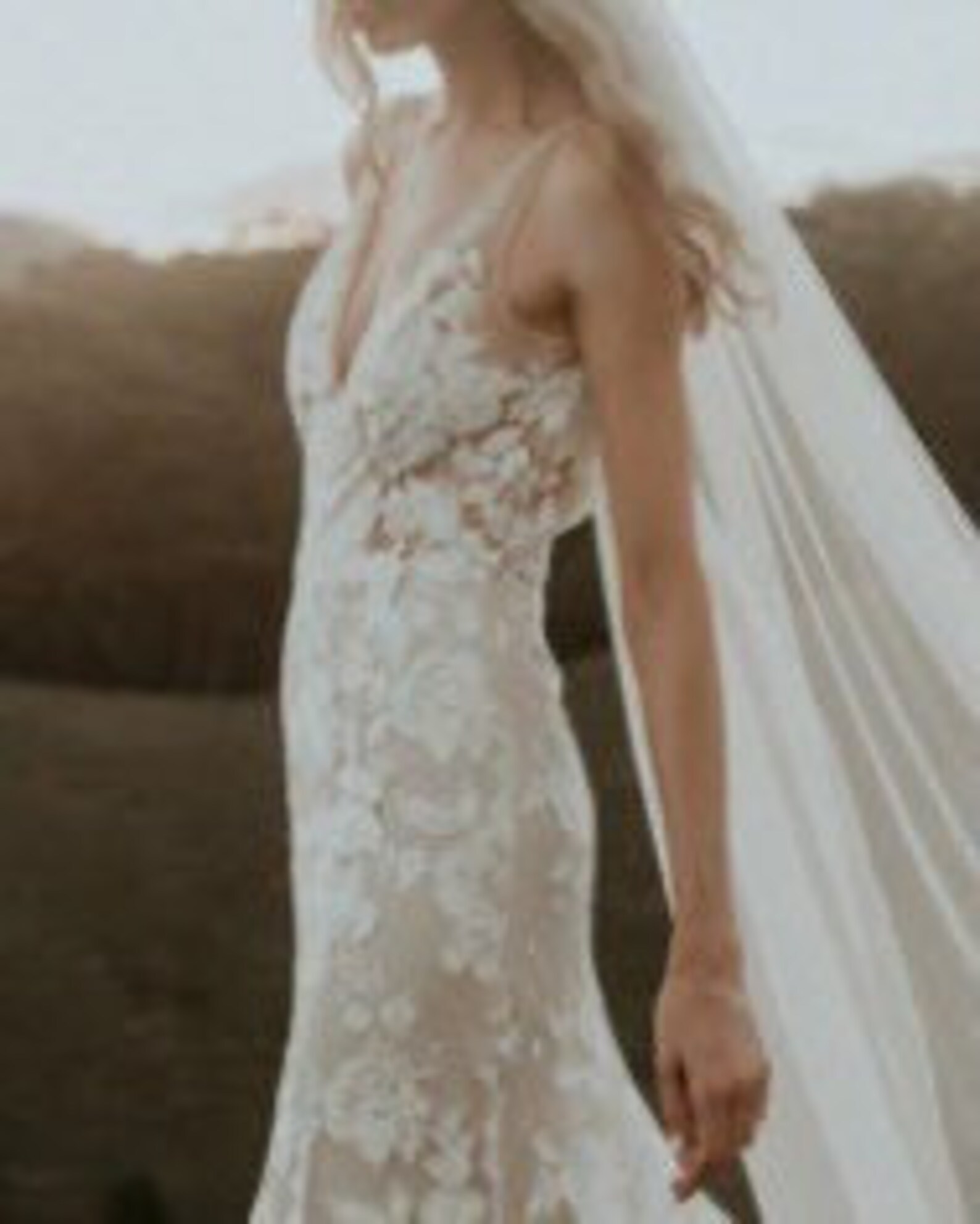 Deep V Neck Romantic Lace Applique Wedding Dress