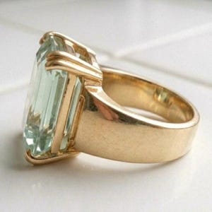 Vintage Statement Prasiolit Ring, 14k Guldpläterad Smaragdslipad Solid Silver Ring för Kvinnor, Stor Ädelstens Cocktailring, Gåva till Henne bild 3