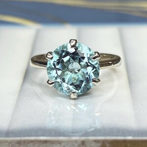 Natural Blue Topaz Ring Solid Silver 10X10MM Round Cut Gemstone Women’s Ring