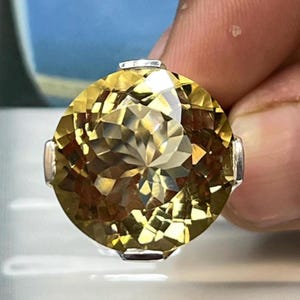 Large Natural Honey Citrine Ring Solid Silver 20X20MM Round Cut Gemstone Women’s Ring