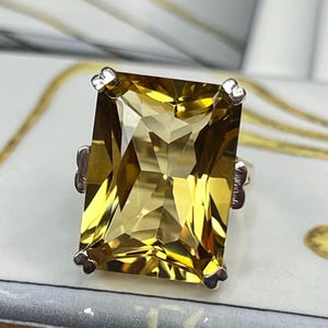 Dazzling Honey Citrine Ring Solid Silver 16X22 MM Princess Cut Women’s Ring