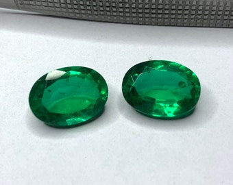 Oval Emerald Doublet Quartz Pair: Faceted Loose Gemstones (14x10mm)
