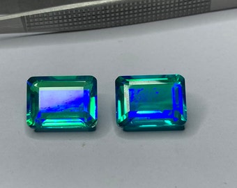 Octagon Peacock Doublet Quartz Pair: 12x16mm Faceted Gemstones