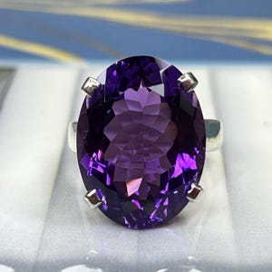 Natural Big Size Natural Amethyst Ring Solid Silver 16X21 MM Oval Cut Gemstone Women’s Ring gift