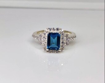 Swiss Blue Topaz Ring: Octagon Cut Sterling Silver, December Birthstone