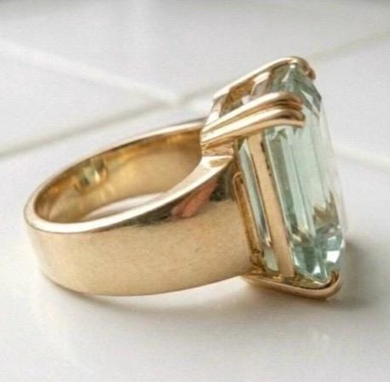 Vintage Statement Prasiolit Ring, 14k Guldpläterad Smaragdslipad Solid Silver Ring för Kvinnor, Stor Ädelstens Cocktailring, Gåva till Henne bild 2
