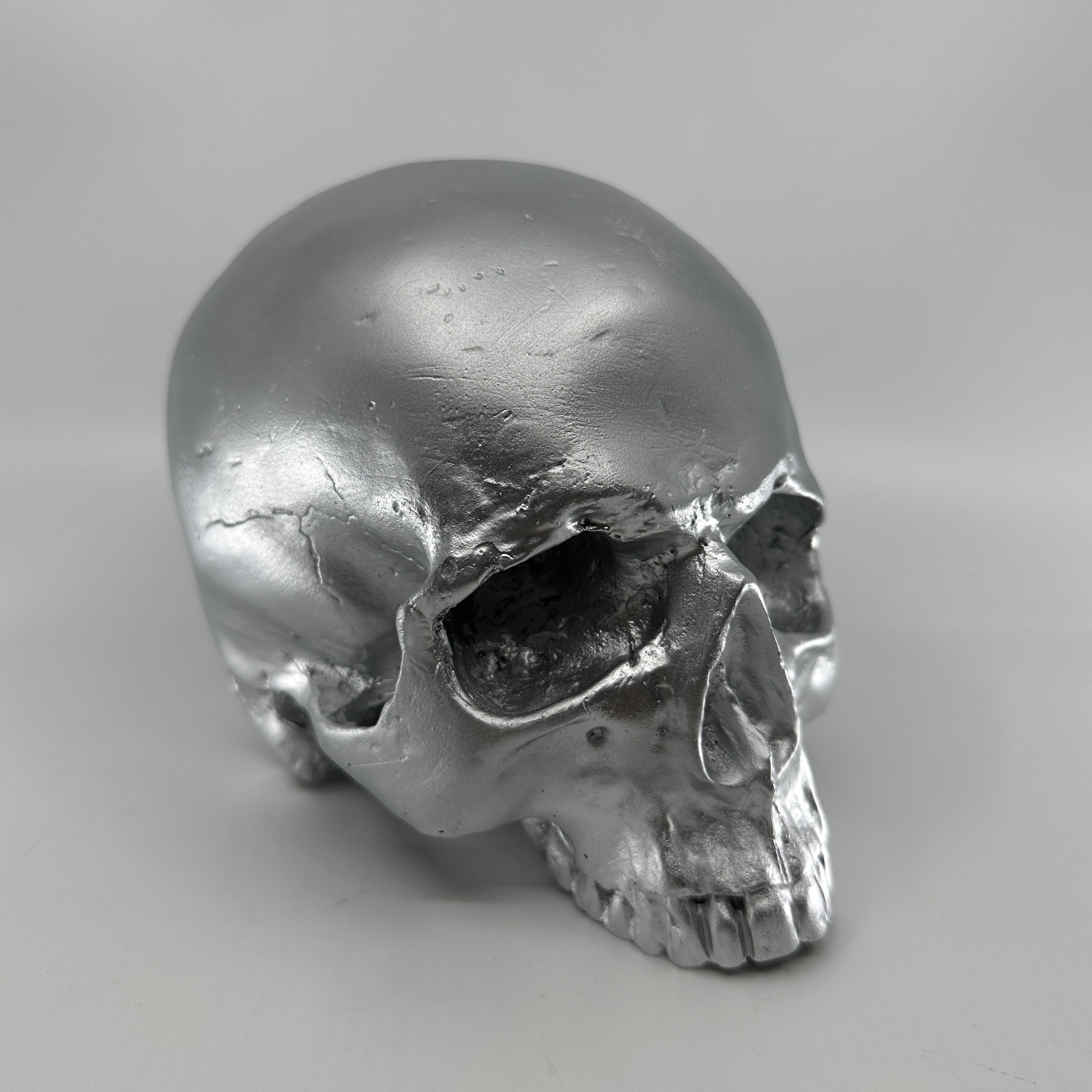 Hand-painted Silver Resin Skull Sculpture - Etsy