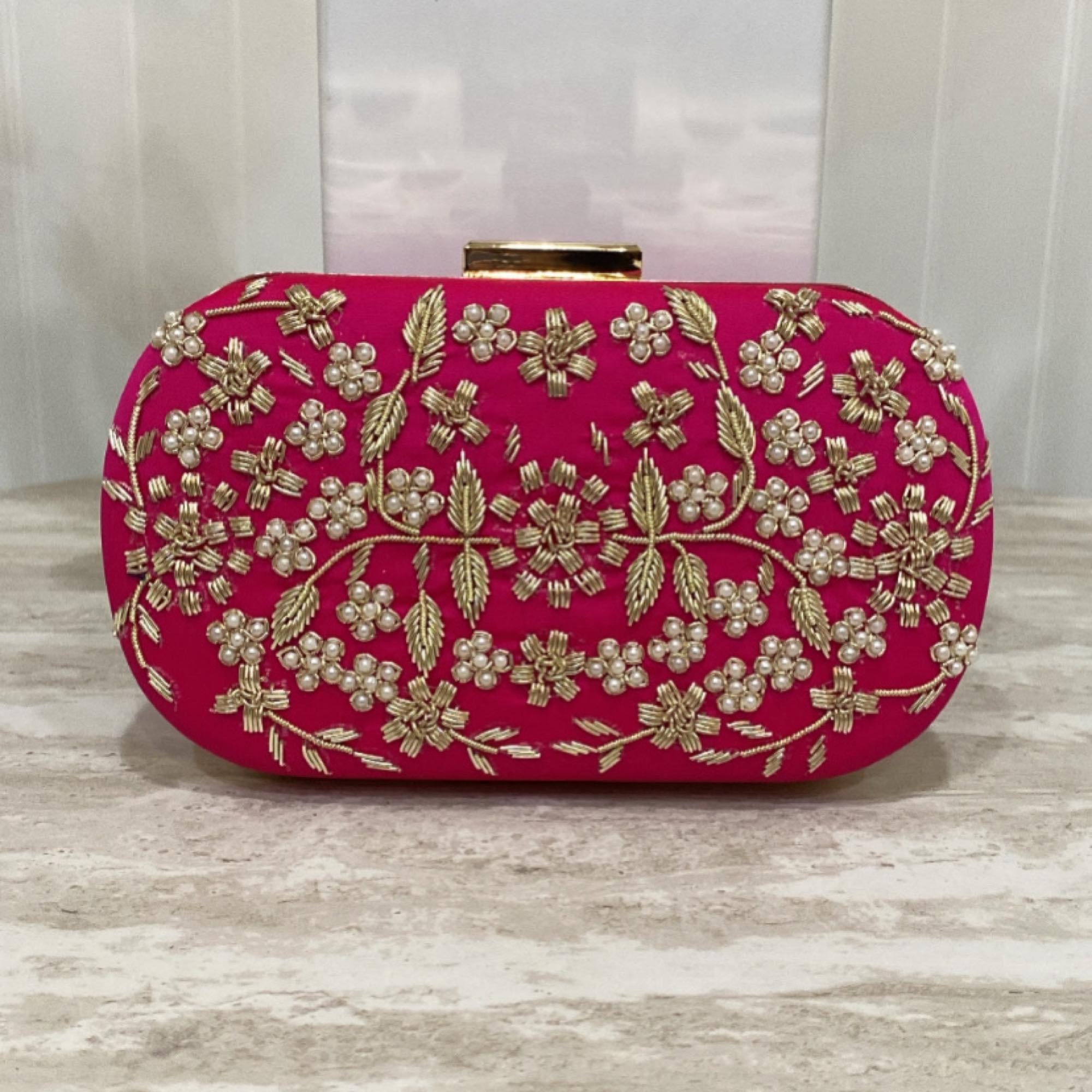 thumbnail image 2 of Holibanna Chinese Ethnic Embroidered Handbag - Floral Drawstring Purse 19x19cm | Wedding Bridal Jewelry Pouch In Pink 2 of 11