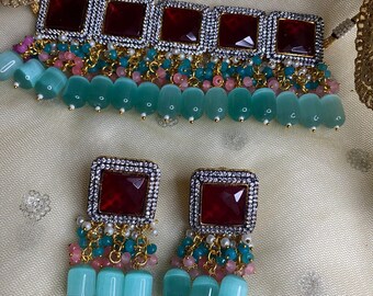 choker set, modern design, earrings, gift for her