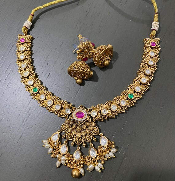 Indian Jewelry Necklace Set Gold Plated Set - Etsy