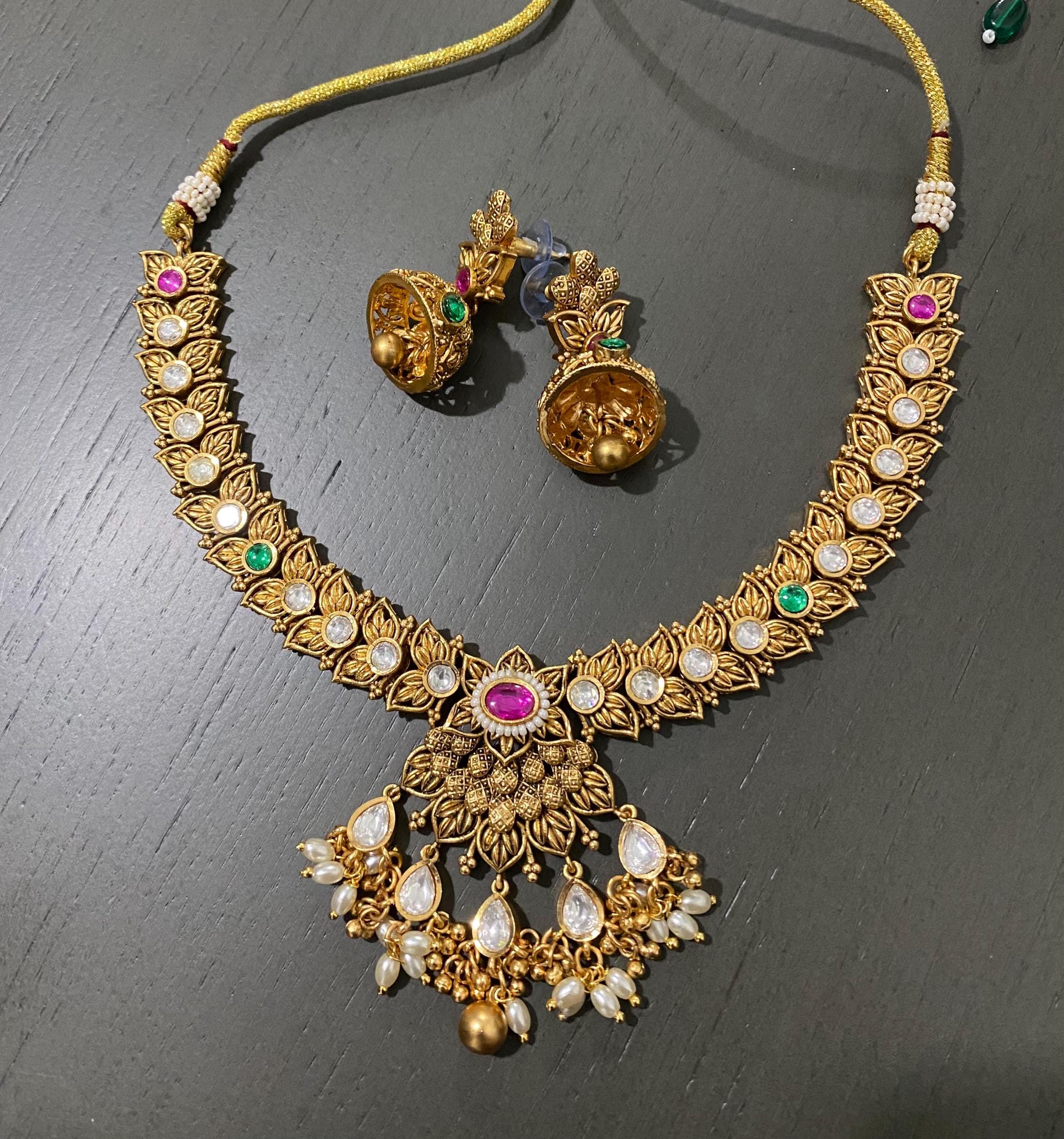 Indian Jewelry Necklace Set Gold Plated Set - Etsy