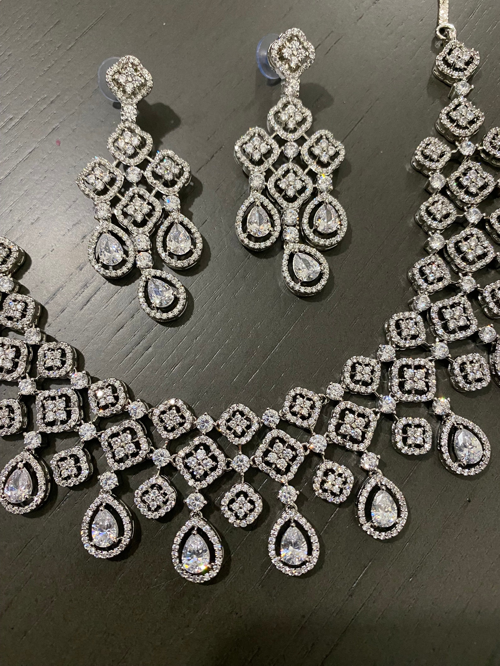 American Diamond Layered Necklace With Earrings