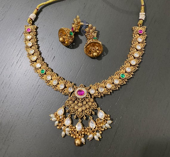 Indian Jewelry Necklace Set Gold Plated Set - Etsy