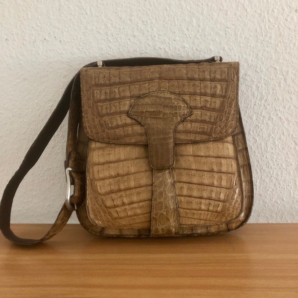 Vintage Schultertasche Leder beige