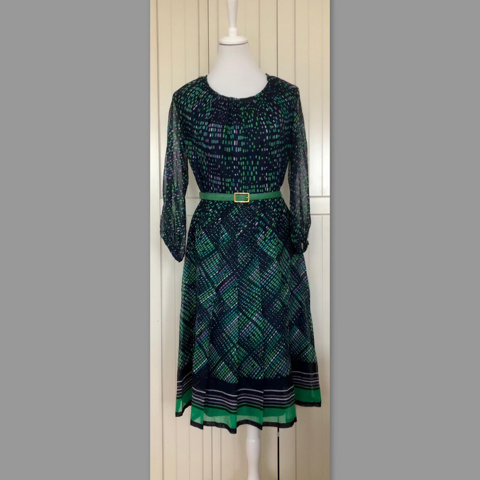 Vintage 80s dress La Boutique de Madame blue green pink