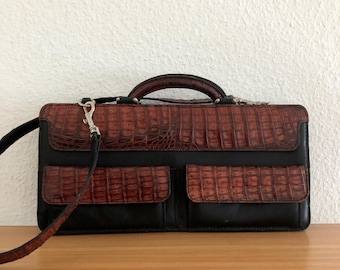 Designer vintage shoulder bag, leather, brown/black