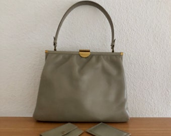 Vintage 50s-60s handle bag leather gray mirror purse