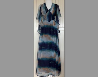 Vintage 70s maxi dress Vera Mont Paris blue/orange