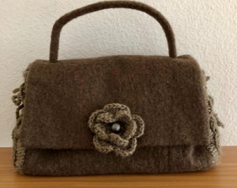 Handbag felt knit wool beige brown