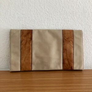 Goldpfeil Clutch Leather beige brown mirror Vintage 70s