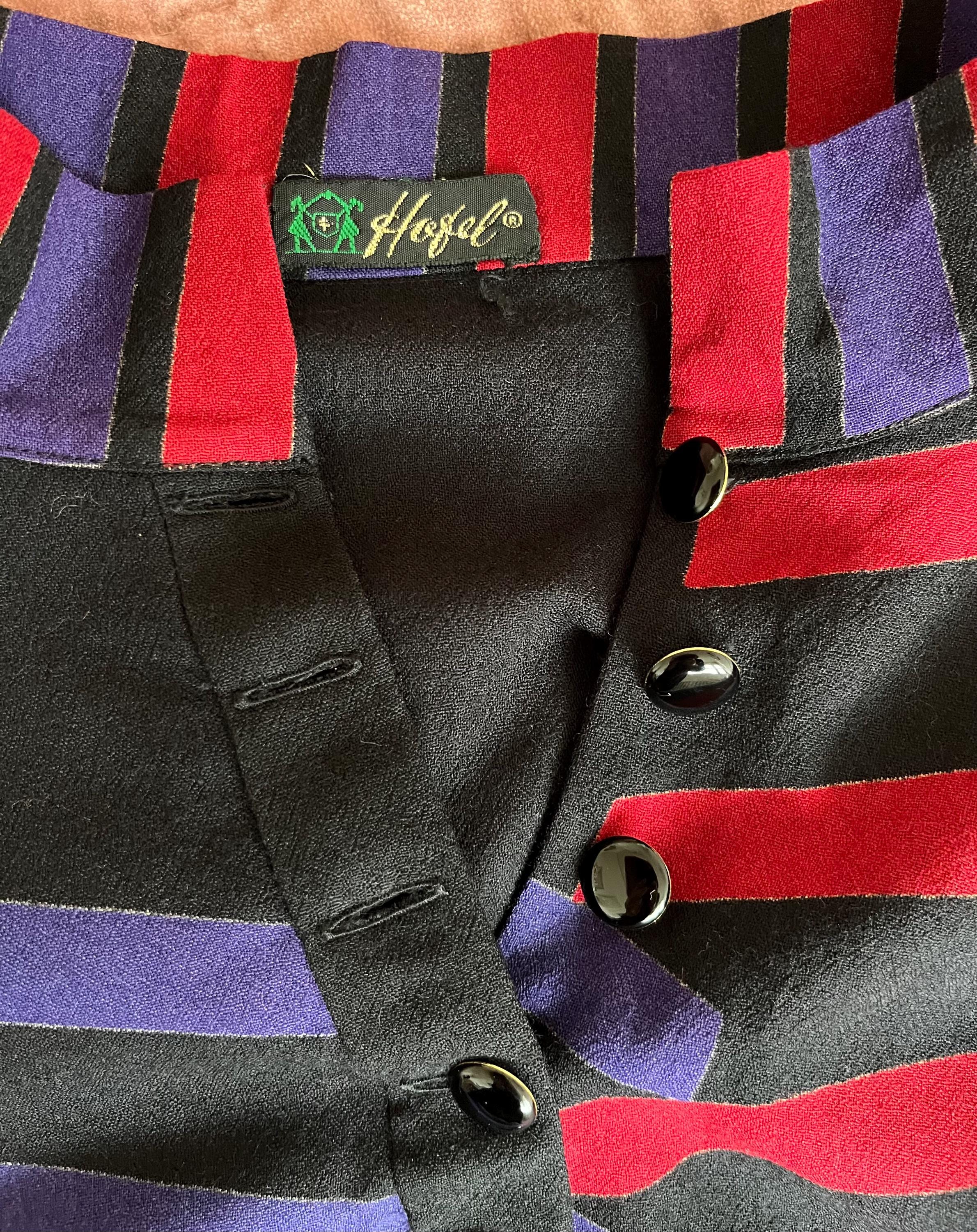 Vintage 80s Dress Hofel Wool Black Red Violet - Etsy