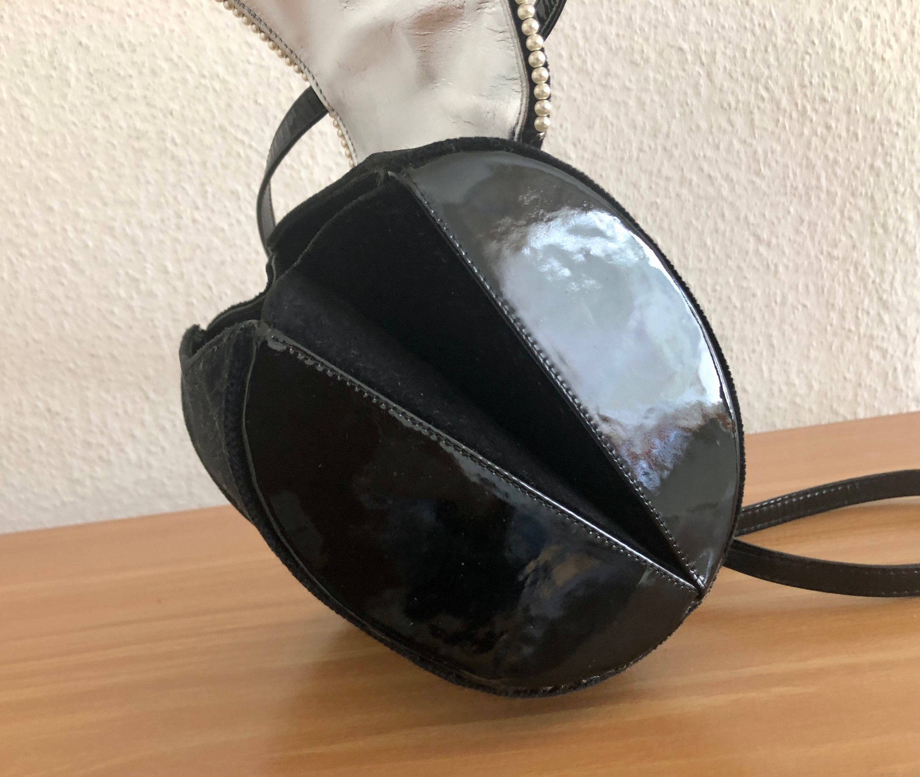 Designer Theater Bag Charles Jourdan Velvet Patent Leather Black Vintage