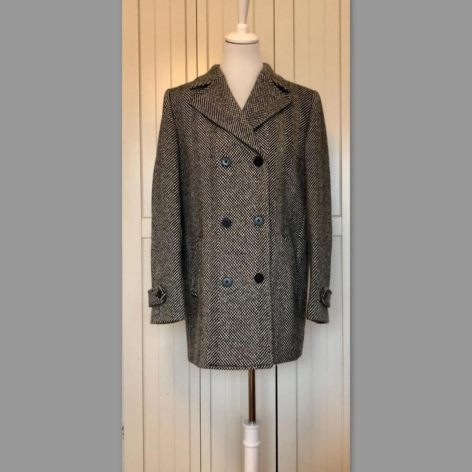 Vintage Tweed-Mantel Rosner Wolle schwarz/weiß