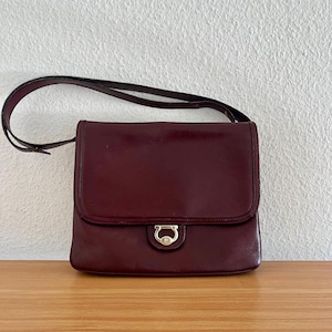 Vintage 70er Schultasche Goldpfeil Leder burgunderrot